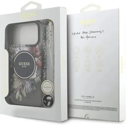 Guess IML Flowers Strap MagSafe kryt iPhone 17 Pro čierny
