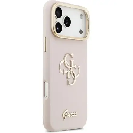 Guess PU Grained 4G Logo Stand Camera Frame kryt iPhone 17 Pro Max ružový