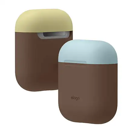 Elago Airpods Silicone Duo Case - Dark Brown/Blue,Yellow