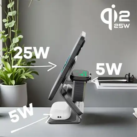 Cubenest 3v1 Qi2.2 bezdrôtová magnetická nabíjačka SQ314  sivá