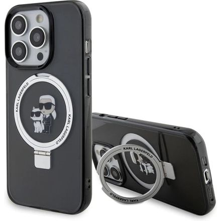 Karl Lagerfeld Ringstand Karl and Choupette MagSafe kryt iPhone 15 Pro Max čierny