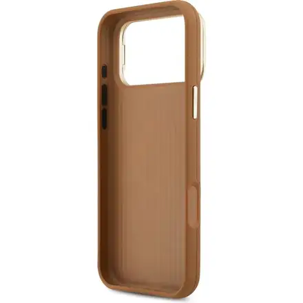 Guess PU Grained 4G Logo Stand Camera Frame kryt iPhone 17 Pro hnedý