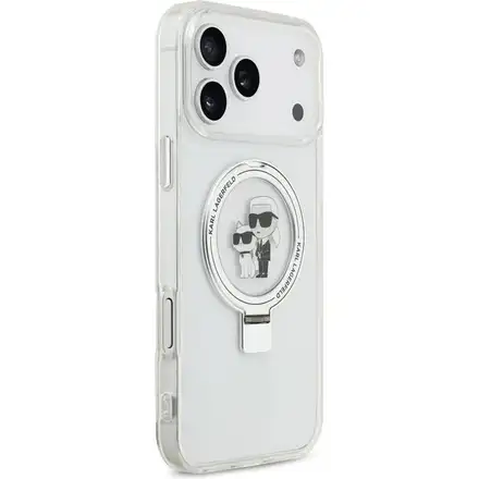 Karl Lagerfeld Ringstand Karl and Choupette MagSafe kryt iPhone 17 Pro biely
