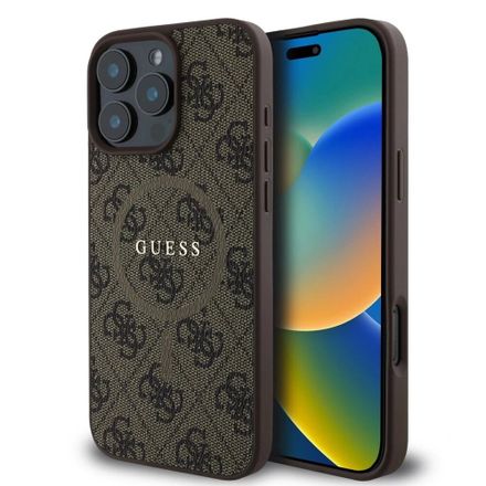 Guess PU Leather 4G Colored Ring MagSafe kryt iPhone 16 Pro hnedý