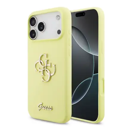 Guess Liquid Silicone 4G Metal Logo kryt iPhone 17 Pro Max žltý