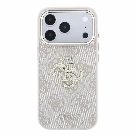 Guess PU 4G Strass Metal Logo kryt iPhone 18 Pro ružový