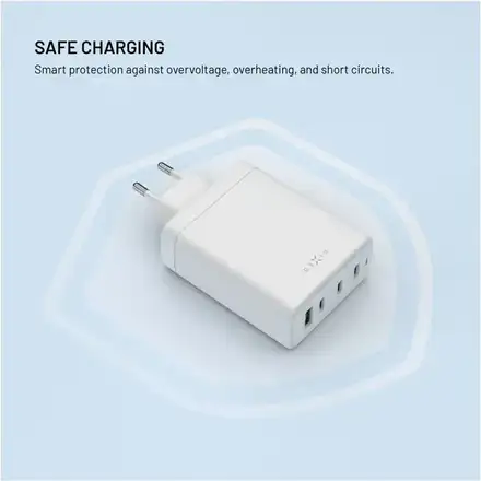 FIXED Sieťová GaN nabíjačka s 3xUSB-C a USB výstupom a podporou PD 3.0, 120W, biela