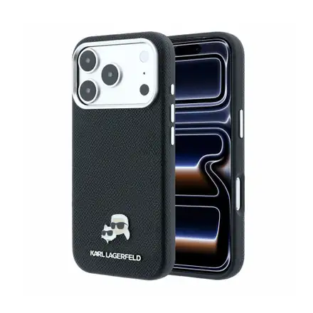 Karl Lagerfeld PU Grained Semi Wrap K&CH Heads Magsafe kryt iPhone 18 Pro čierny