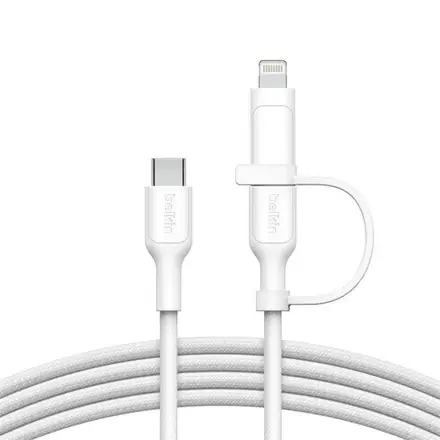 Belkin kábel Boost Charge Pro 2-in-1 Cable with USB-C and Lightning Connector 1.5m - White