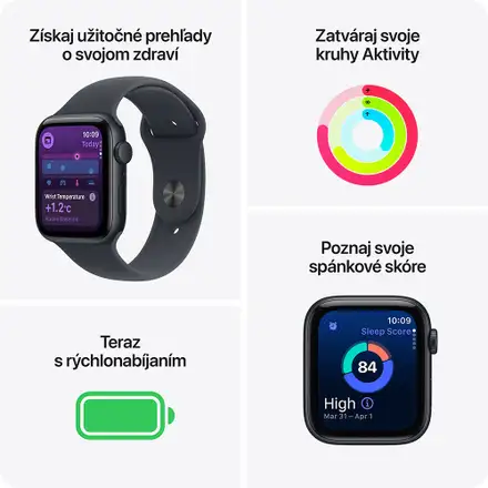 Apple Watch SE 3 GPS 44mm Polnočný hliník s polnočným športovým remienkom - M/L