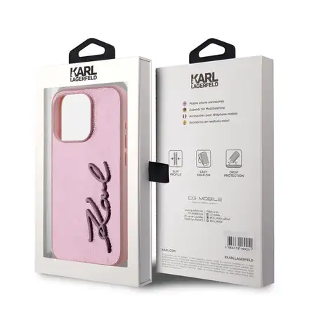 Karl Lagerfeld Wrinkled PU Signature Logo kryt iPhone 15 Pro Max ružový
