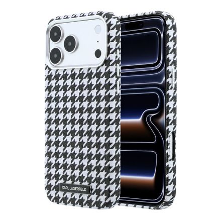 Karl Lagerfeld PU Houndstooth Resin Plate MagSafe kryt iPhone 17 Pro Max čierny