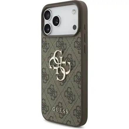 Guess PU 4G Metal Logo Strap kryt iPhone 17 Pro hnedý
