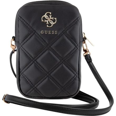 Guess PU Quilted 4G Metal Logo Taška na Telefón so zipsom čierna
