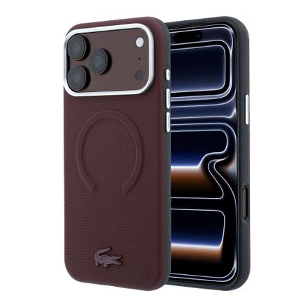 Lacoste PVC Petit Pique Semi Wrap Embossed MagSafe kryt iPhone 18 Pro Max burgundy