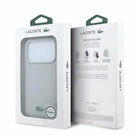 Lacoste PVC Iconic Petit Pique Metal Logo MagSafe kryt iPhone 18 Pro šedý