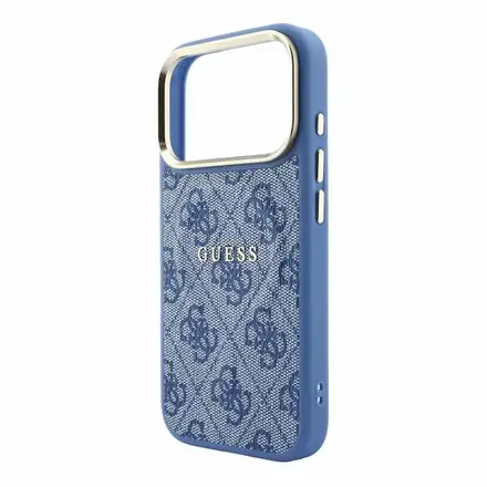 Guess PU Leather 4G Gold Frame Embossed MagSafe kryt iPhone 18 Pro Max modrý