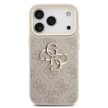 Guess PU Leather 4G Metal Logo Gold Frame kryt iPhone 18 Pro ružový