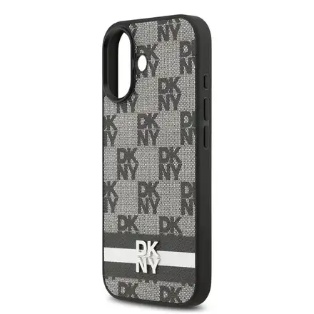 DKNY PU Leather Checkered Pattern and Stripe kryt iPhone 17 čierny.