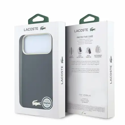 Lacoste PU Leather Champs Elysees Gold Logo MagSafe kryt iPhone 18 Pro Max čierny