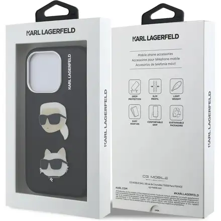 Karl Lagerfeld Grained PU K&CH Heads kryt iPhone 15 Pro Max čierny