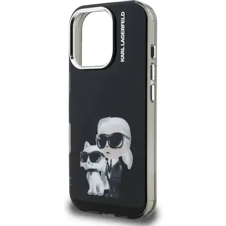 Karl Lagerfeld IML Aquarelle Karl and Choupette kryt iPhone 16 Pro Max čierny