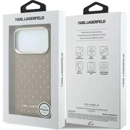 Karl Lagerfeld PU Perforated Gold Dots MagSafe kryt iPhone 17 Pro Max béžový