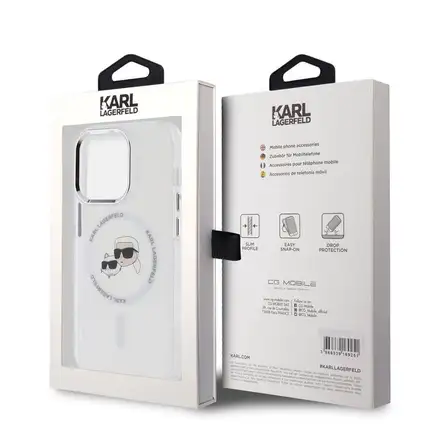 Karl Lagerfeld IML K&CH Heads Metal Frame MagSafe kryt iPhone 15 Pro priehľadná