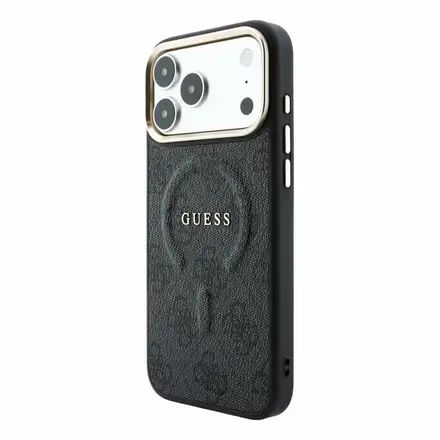 Guess PU Leather 4G Gold Frame Embossed MagSafe kryt iPhone 18 Pro Max čierny