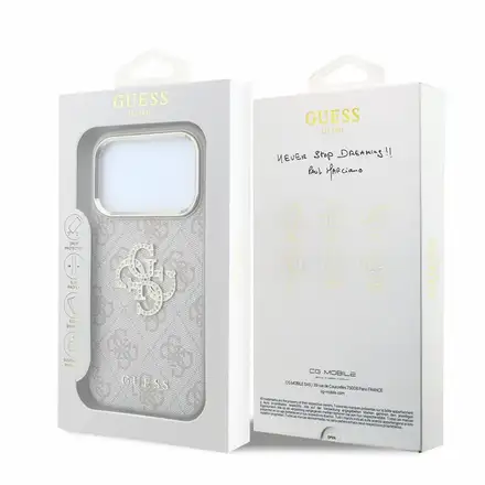Guess PU 4G Strass Metal Logo kryt iPhone 18 Pro ružový