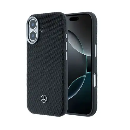 Mercedes PU Leather Wood Semi Wrap MagSafe Kryt pre iPhone 17 čierny