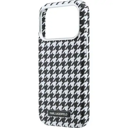 Karl Lagerfeld PU Houndstooth Resin Plate MagSafe kryt iPhone 17 Pro Max čierny
